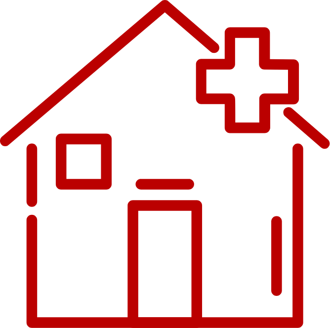 Decorative icon of a house with a medical cross above