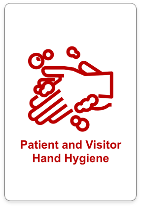 Hands washing with soap and water. Text: Patient and visitor hand hygiene button